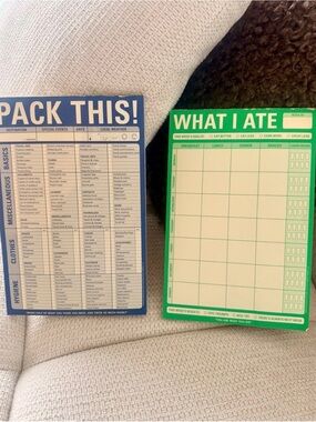 Blue "Pack This!" and Green "What I Ate" Notepads